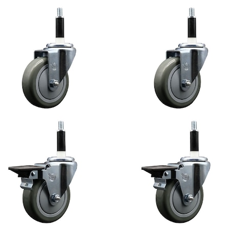 Service Caster 4'' Gray Poly Wheel Swivel 7/8'' Expanding Stem Caster Set 2 Brakes, 4PK SCC-EX20S414-PPUB-2-PLB-2-78